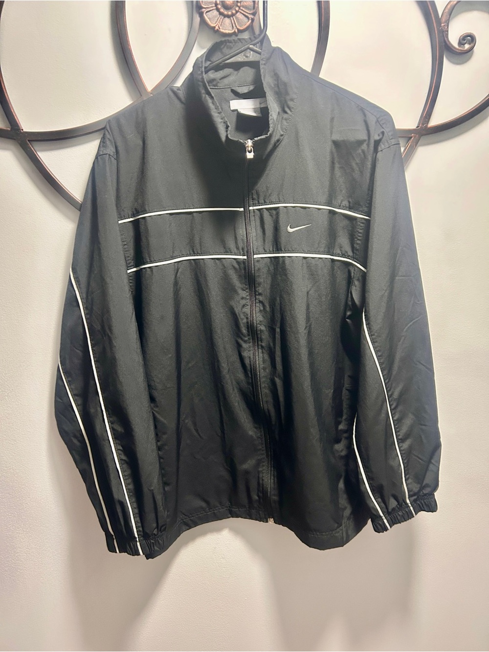 Nike Black Lightweight Track Jacket with White Piping Medium